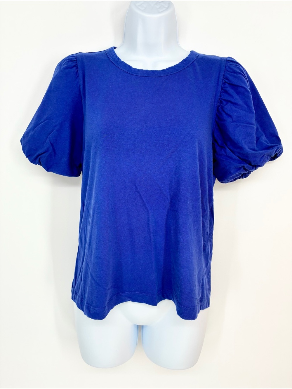 T Tahari Royal Blue Puff Sleeve Crewneck Knit Tee Top S